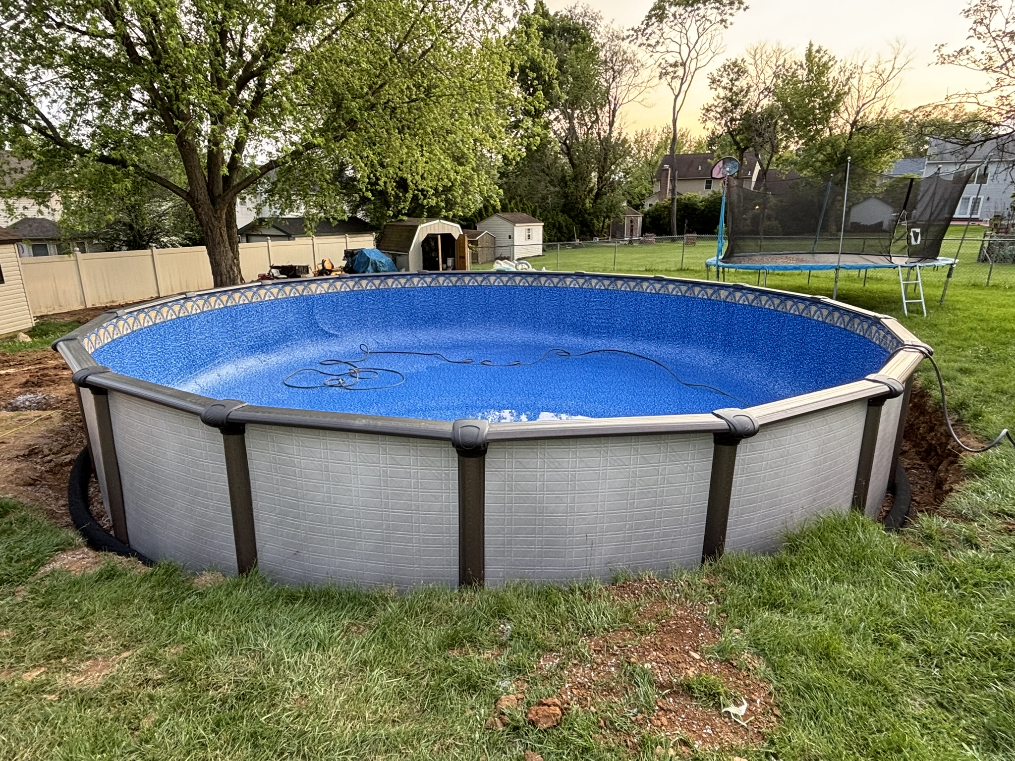 LED-lit pool at dusk