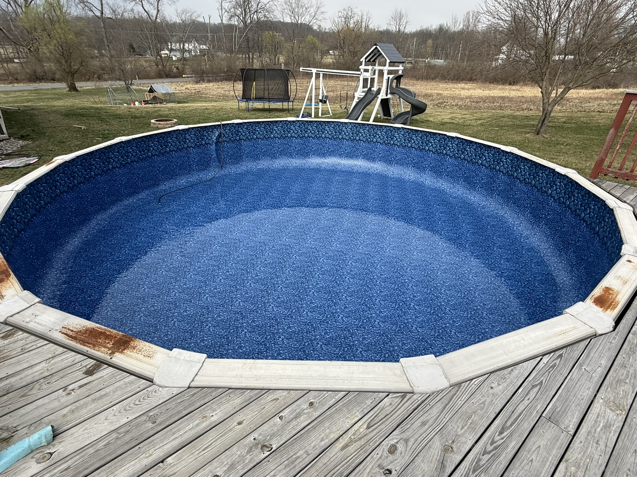 Finished above-ground pool ready for a Pennsylvania family to enjoy
